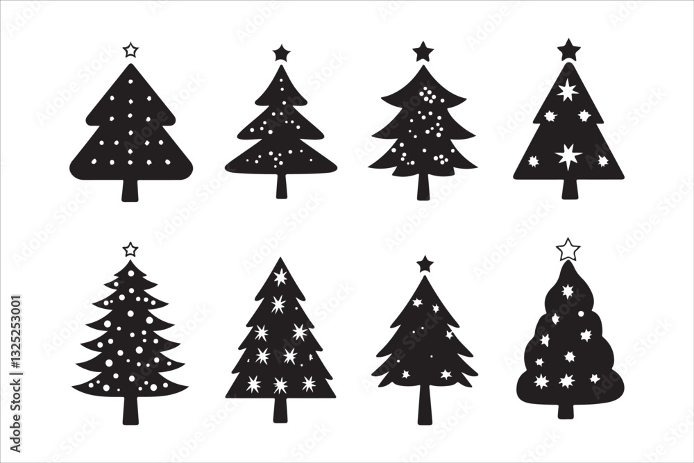 Obraz premium Decorative Christmas Tree Vector Set 
