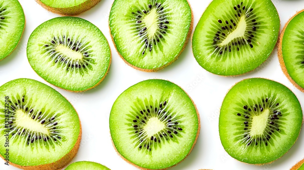 Fototapeta premium Backlit kiwi fruit slices on white background