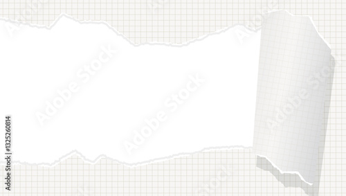 破れた方眼用紙の背景フレーム、グリッド、ノート