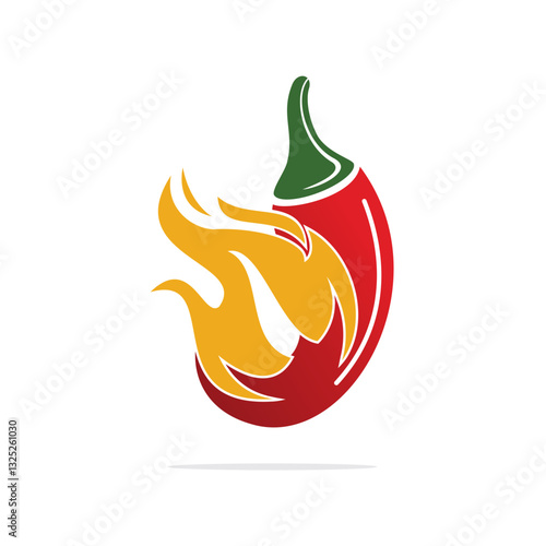 Chili hot and spicy food vector logo design inspiration. Chili pepper logo. Hot chili with fire flame.