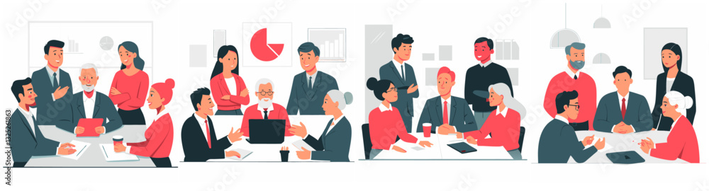 Business Meeting Discussion on a Table Flat Vector Illustration Design Bundle (Women and Men) Business Meeting Discussion on a Table Flat Vector Illustration Design Bundle (Women and Men)