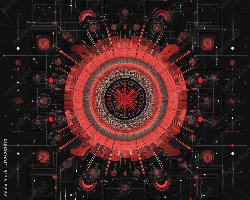 Obraz premium Techinspired mandala with sleek overlapping geometric patterns, digital vector art