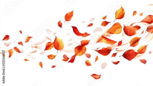 Red And Orange Autumn Leaves Floating On White Background