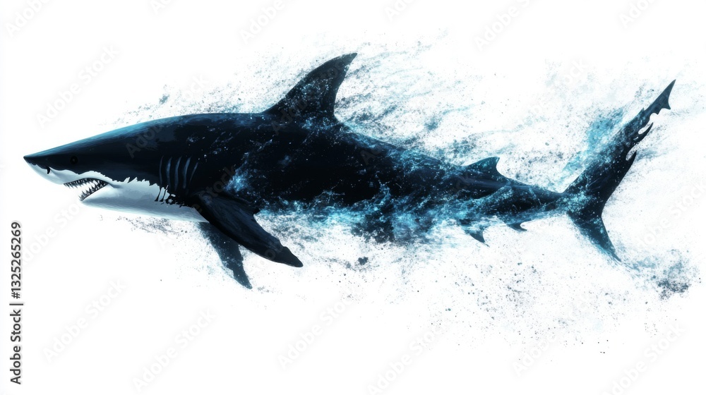 Fototapeta premium Abstract Blue Shark in Motion Against White Background