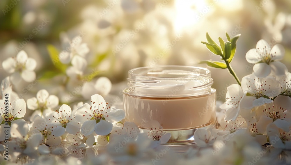 a dreamy display of beauty cream amidst delicate blossoms capturing spring's essence with radiance a dreamy display of beauty cream amidst delicate blossoms capturing spring's essence with radiance