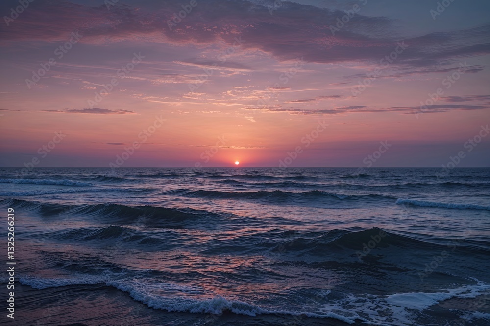 Twilight Glow Reflecting on Ocean Waves and Distant Horizon Twilight Glow Reflecting on Ocean Waves and Distant Horizon