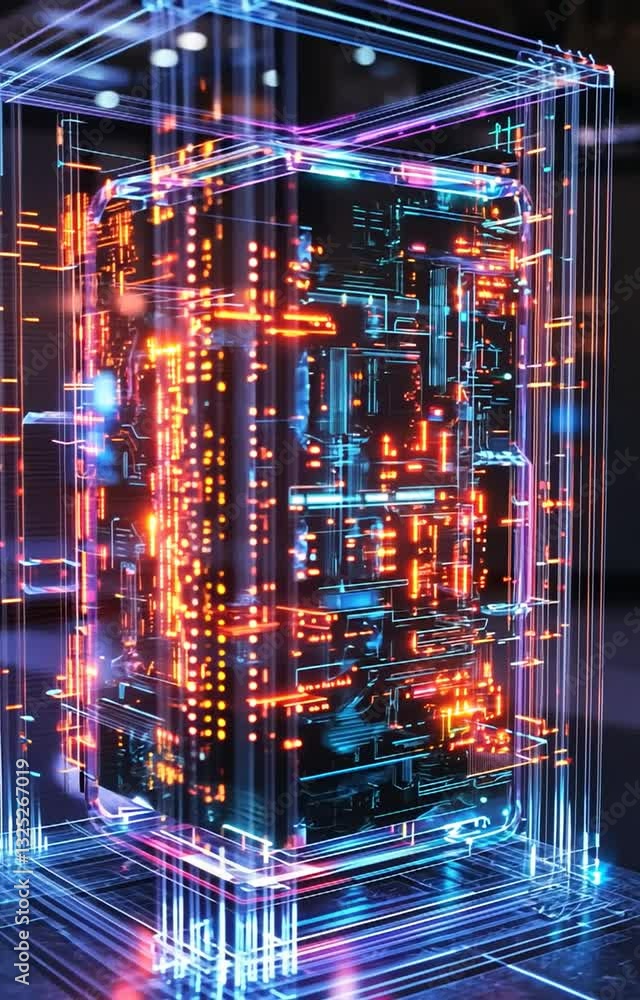 Futuristic data center with illuminated circuitry, showcasing advanced technology and digital innovation Futuristic data center with illuminated circuitry, showcasing advanced technology and digital innovation