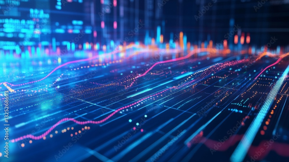 Abstract Data Visualization: Pink and Blue Lines and Points on a Dark Background Abstract Data Visualization: Pink and Blue Lines and Points on a Dark Background