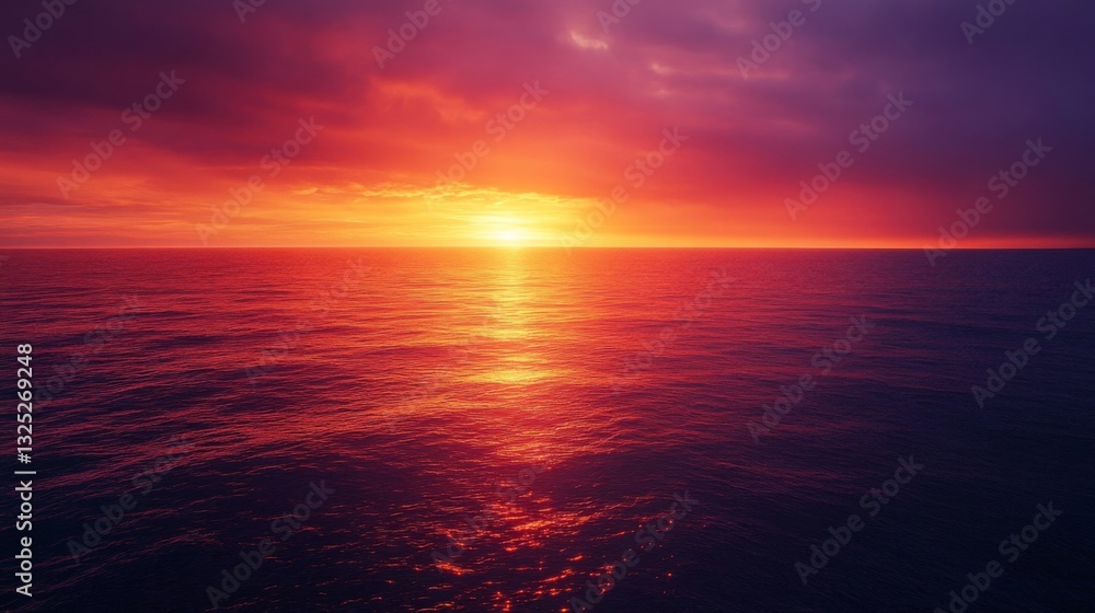 Fototapeta premium Vibrant Sunset Over Calm Ocean Water