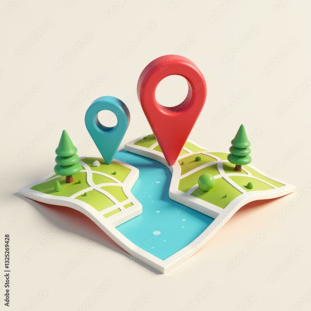 City map with pin pointers 3d rendering image icon 3d render 3d vector icon illustration symbol set design business concept
