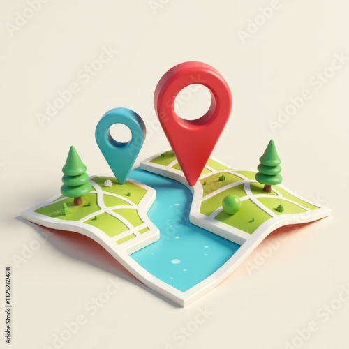 Obraz na płótnie City map with pin pointers 3d rendering image icon 3d render 3d vector icon illustration symbol set design business concept w salonie