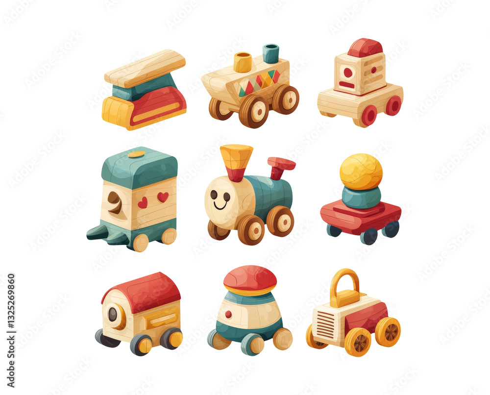 Obraz premium Colorful Wooden Toy Collection for Children Play and Education