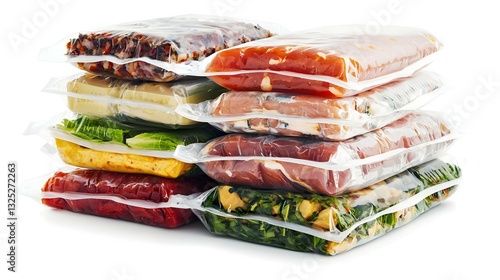 Stack of vacuum packs with different food