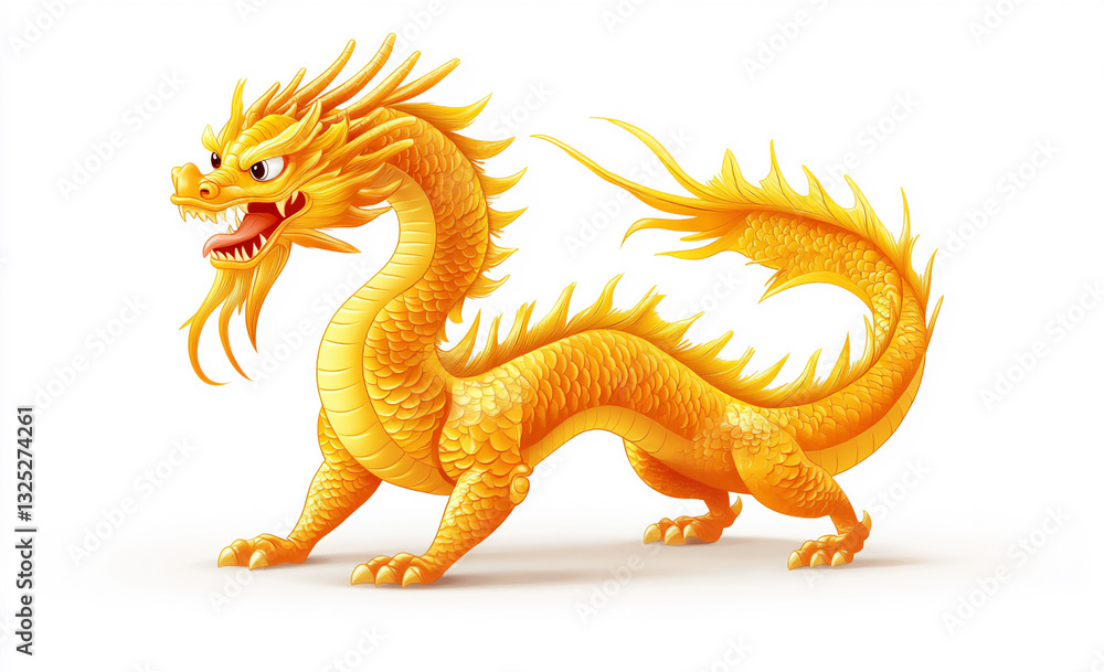 Fototapeta premium golden dragon, simple shape, white background, flat illustration style,