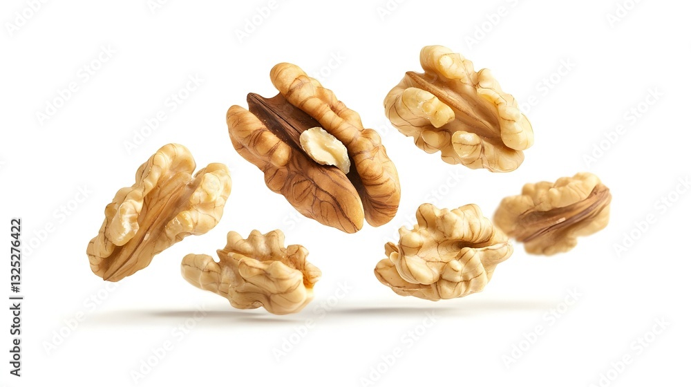 Flying walnuts isolated on white Flying walnuts isolated on white
