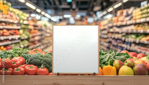 Fresh Harvest Showcase: A vibrant display of fresh produce at a grocery store. A blank display to showcase your content