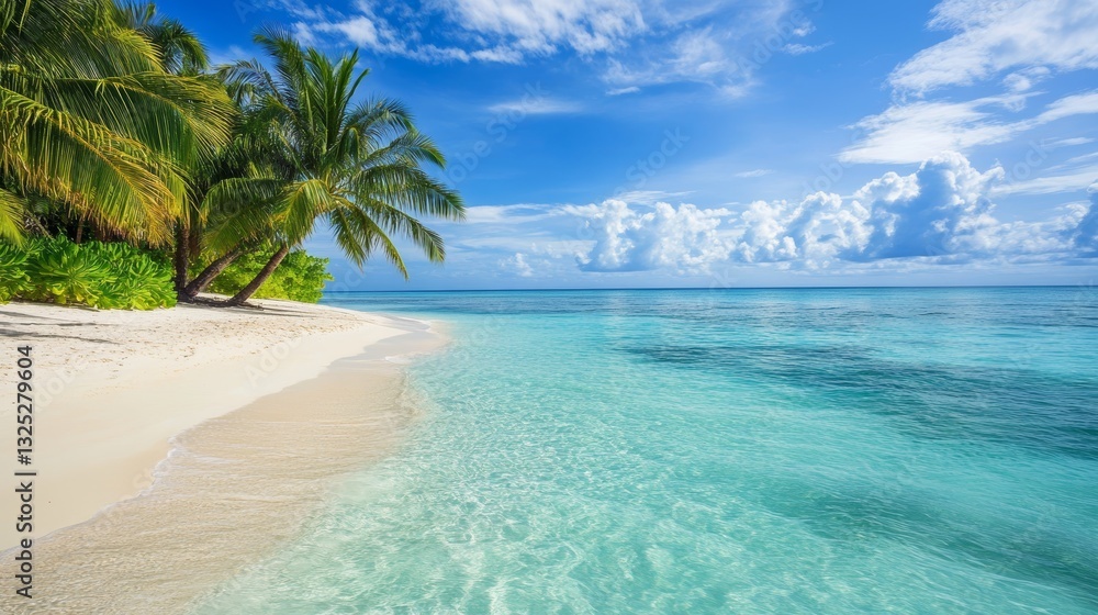 Amazing Tropical Beach Oasis: Palm Trees White Sand Azure Sea Amazing Tropical Beach Oasis: Palm Trees White Sand Azure Sea