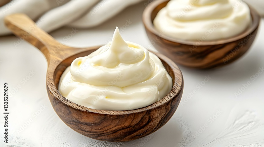 A white background is focused on sour cream A white background is focused on sour cream