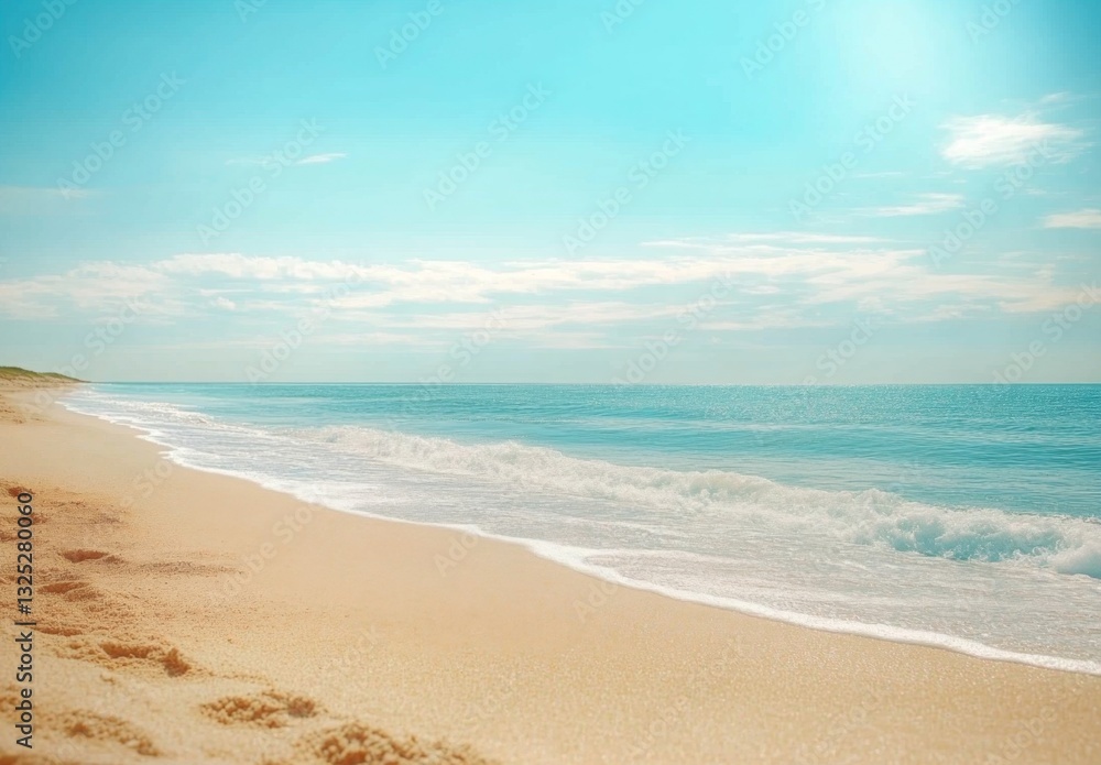 Tranquil Beach Scene with Soft Waves and Clear Blue Sky Under Bright Sunshine at a Serene Coastal Destination Tranquil Beach Scene with Soft Waves and Clear Blue Sky Under Bright Sunshine at a Serene Coastal Destination