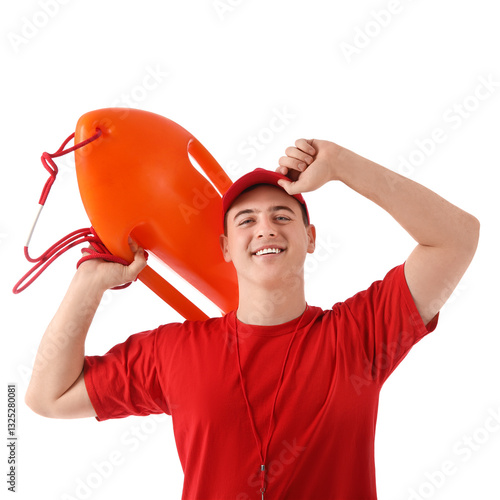 Male lifeguard with rescue ...
