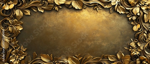 Intricate Gold Pattern Frame with Brown Wrought Iron Decor - Elegant Design Element
