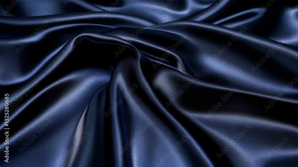Fototapeta premium Dark Blue Satin Fabric Draped Texture