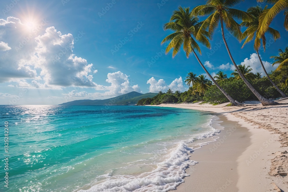 Fototapeta premium Stunning Caribbean Beachscape with Crystal Clear Skies and Sparkling Waters