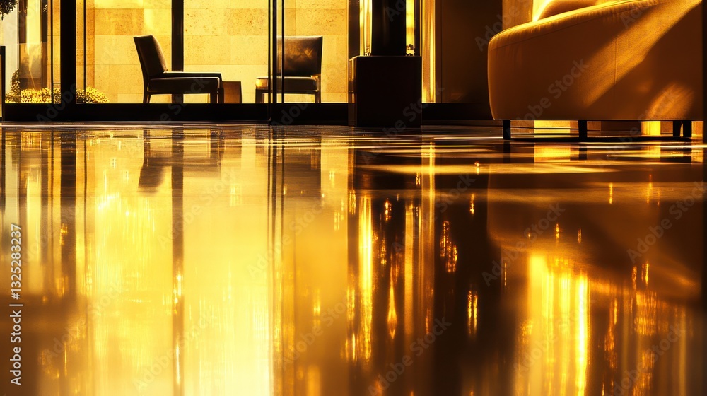 Luxurious modern interior featuring chairs and highly reflective polished floor