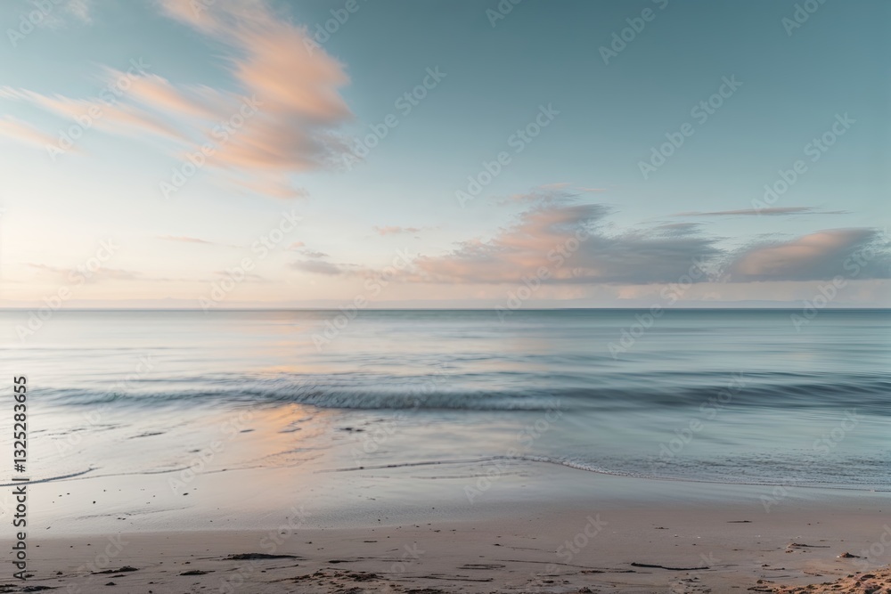 Obraz premium Blurred Abstract Seascape Background with Tranquil Beach and Ocean Sky