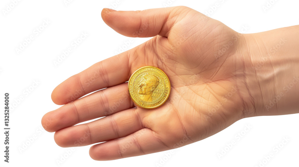 Hand holding golden coin with transparent background Hand holding golden coin with transparent background