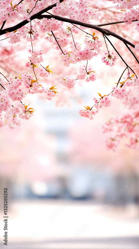Obraz premium はる 春 日本 桜 さくら アーチ フレーム ピンク 背景 ポスター 壁紙 空白 コビースペース