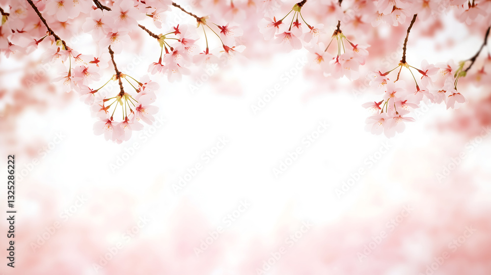 Fototapeta premium はる 春 日本 桜 さくら アーチ フレーム ピンク 背景 ポスター 壁紙 空白 コビースペース