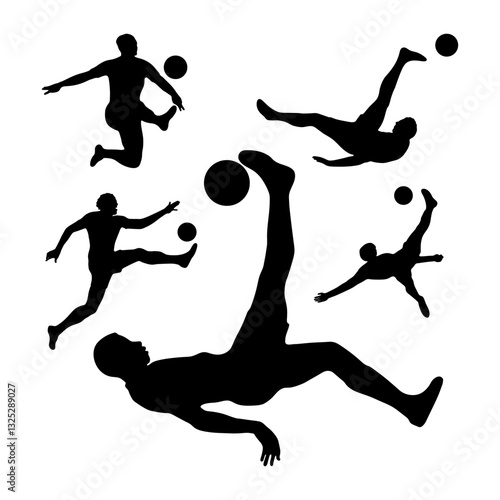 silhouette play football, player somersault with ball