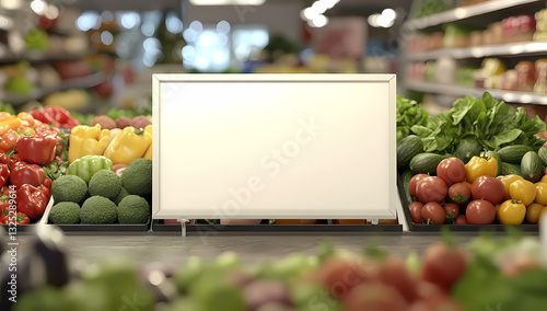 Wallpaper Mural Blank Sign in a Grocery: An inviting visual captures a supermarket aisle overflowing with a vibrant array of fresh vegetables and produce, where a blank sign offers space for your message.  Torontodigital.ca