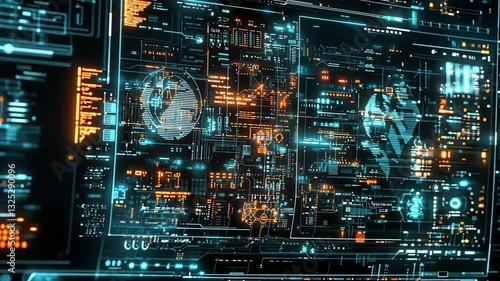 Wallpaper Mural Dynamic digital interfaces in cyber technology hub with futuristic neon data streams Torontodigital.ca