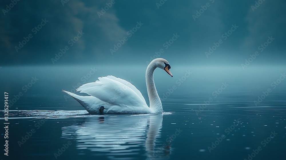 Fototapeta premium Elegant White Swan on Tranquil Water