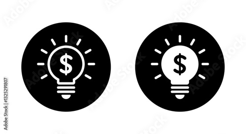 Light bulb with dollar currency icon on black circle. Money idea sign symbol