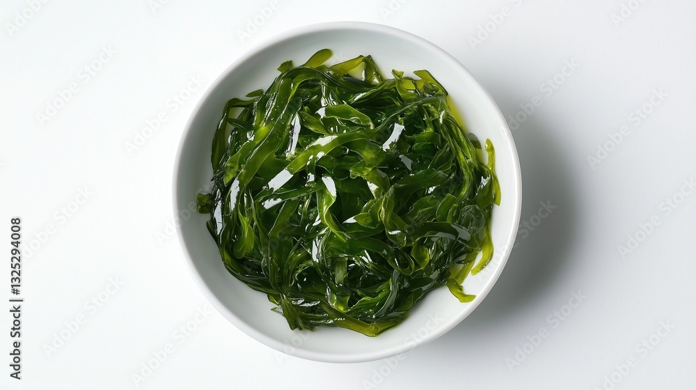 Seaweed in a plate, top view, on a white background, isolate