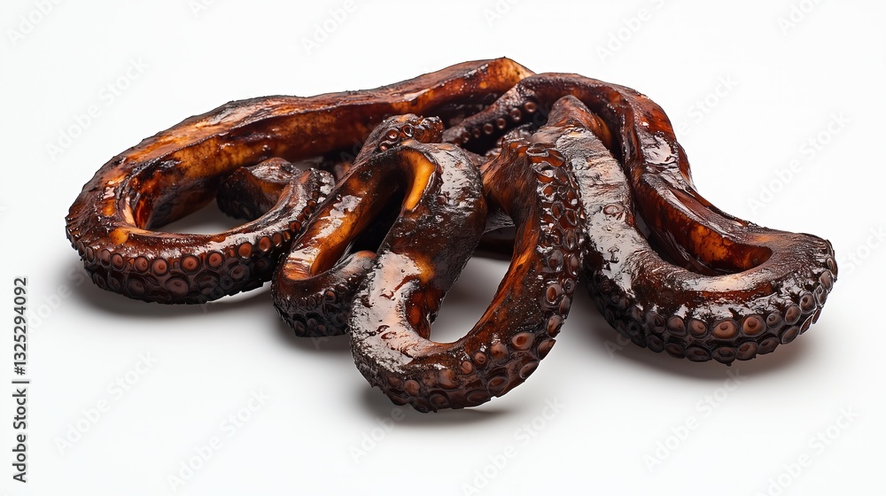 Fried squid tentacles in sauce on a white background, isolate Fried squid tentacles in sauce on a white background, isolate