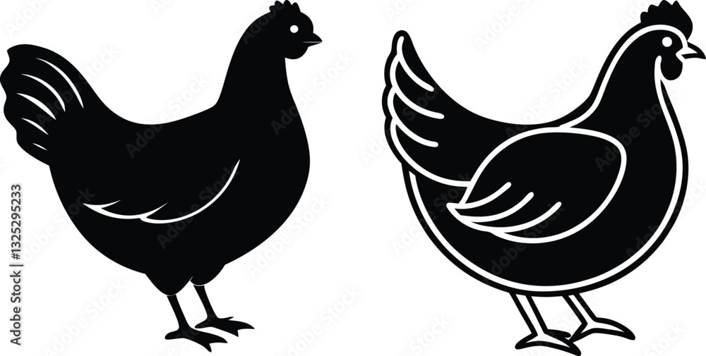 Fototapeta premium A bold, single-line chicken silhouette in a standing pose