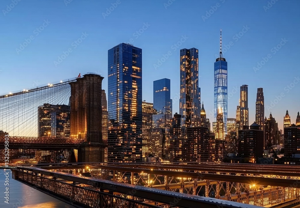 Naklejka premium Stunning Skyline of New York City at Dusk with Urban Lights