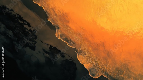 Aerial view of a beach meeting a darker water source