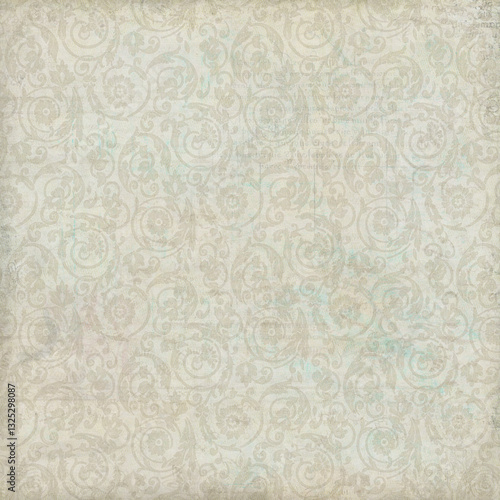 Aged pastel seamless floral swirl pattern with distressed texture, ideal for shabby chic designs, scrapbooking, vintage decor, and soft backgrounds.