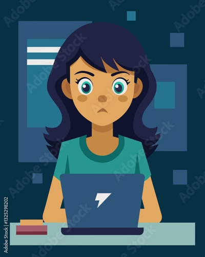 In a quiet corner a shy teenage girl works diligently on a coding project her focus so intense that she doesnt even notice when her peers come over to offer help and support.. Vector illustration