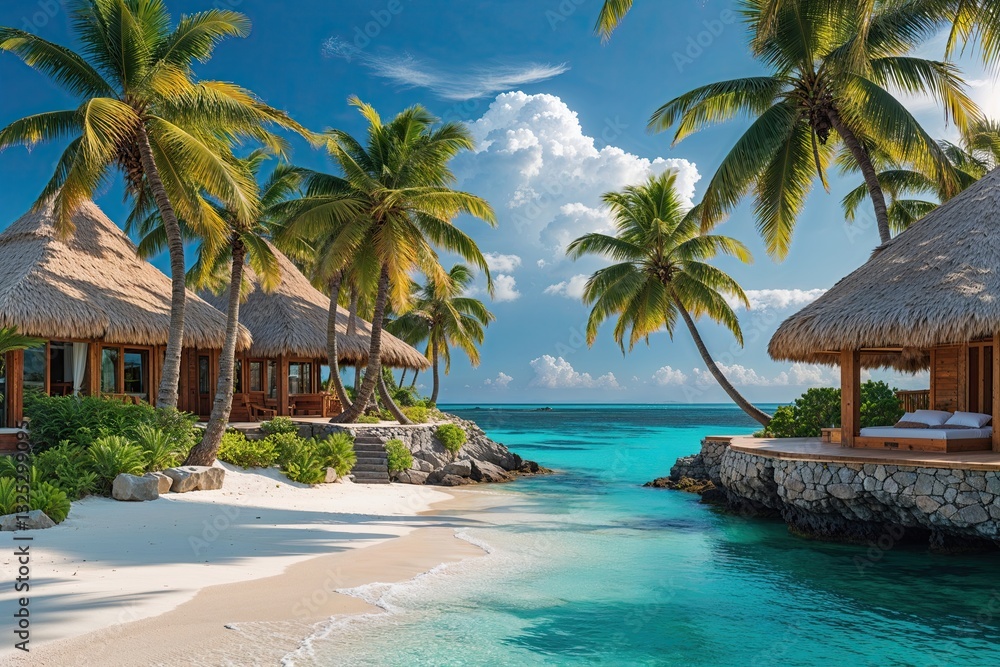 Fototapeta premium Breathtaking Island Escape Featuring Lush Palm Trees and Crystal Clear Waters