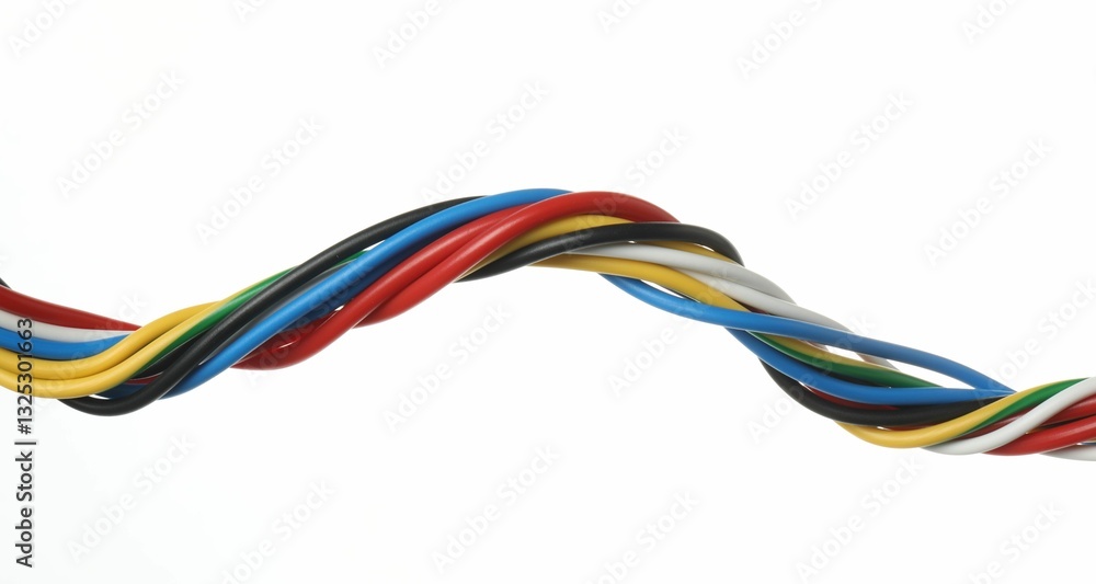 Many colorful electrical wires on white background Many colorful electrical wires on white background