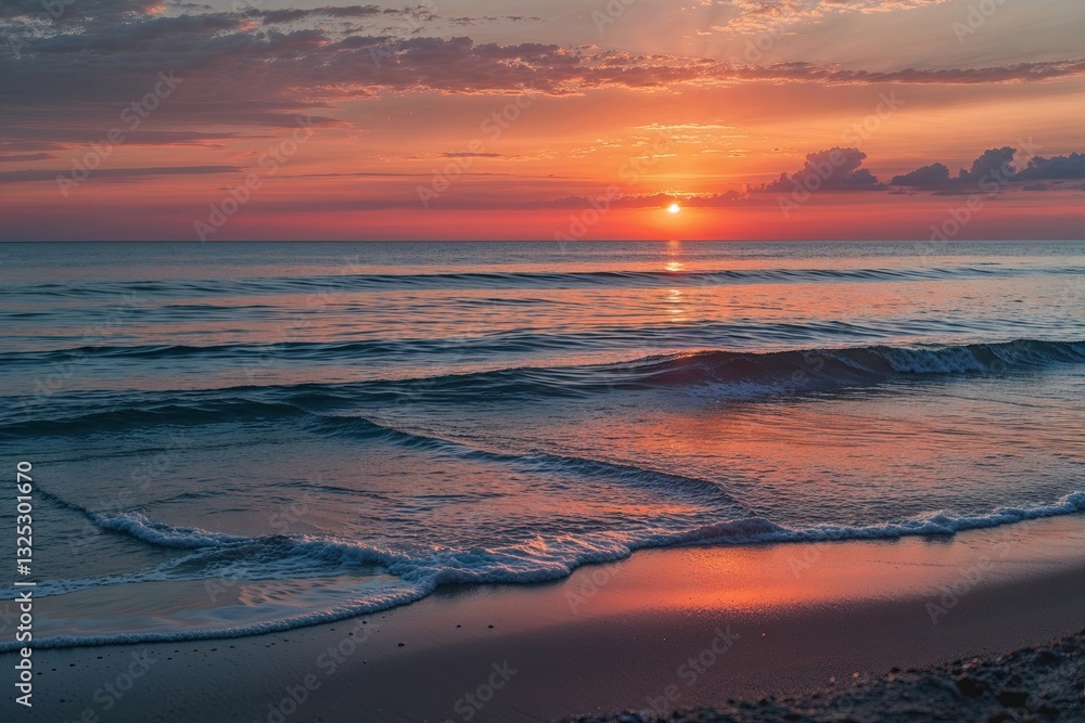 Obraz premium Breathtaking Sunset Beaches A Captivating Evening View Over Serene Ocean Waves