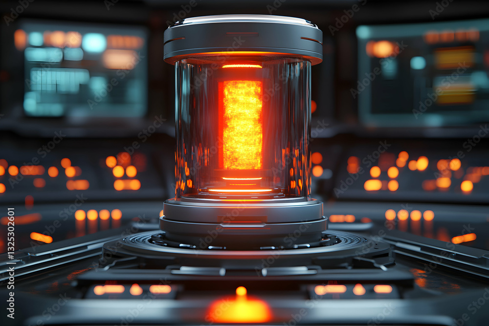 Captivating Cylindrical Glass Podium with a Mesmerizing Glowing Red Core Displaying Futuristic Technological Marvel Captivating Cylindrical Glass Podium with a Mesmerizing Glowing Red Core Displaying Futuristic Technological Marvel