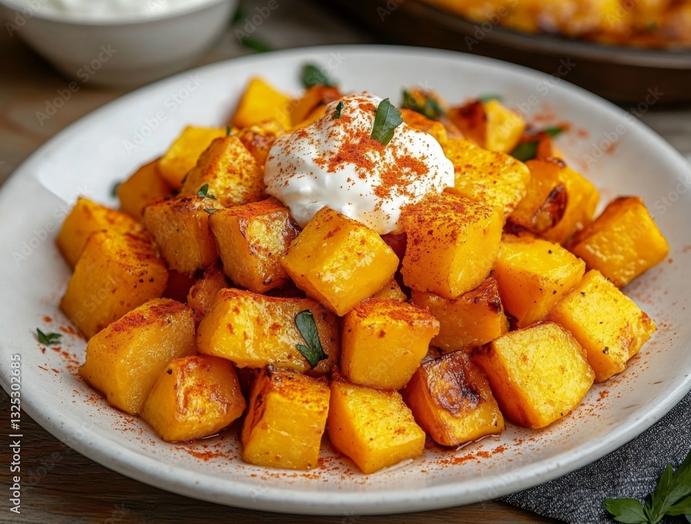 Delicious Cubed Roasted Butternut Squash with Spices and Cream Delicious Cubed Roasted Butternut Squash with Spices and Cream
