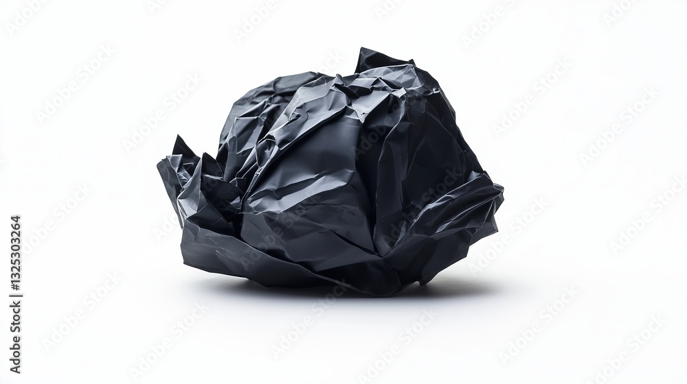 Fototapeta premium Crumpled black paper on a white background